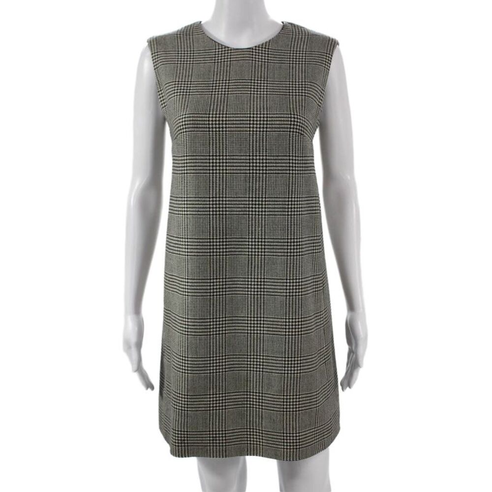 Designer Womens Multicolor Plaid Shift Dress Sleeveless Crew Neck Short Size M